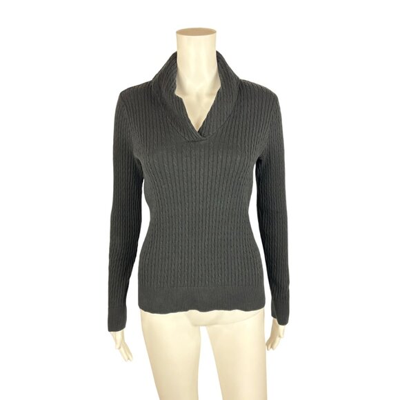 Jeanne Pierre Sweater Womens Small Black Cable Knit Shawl Collar Cotton Pullover - Picture 4 of 7
